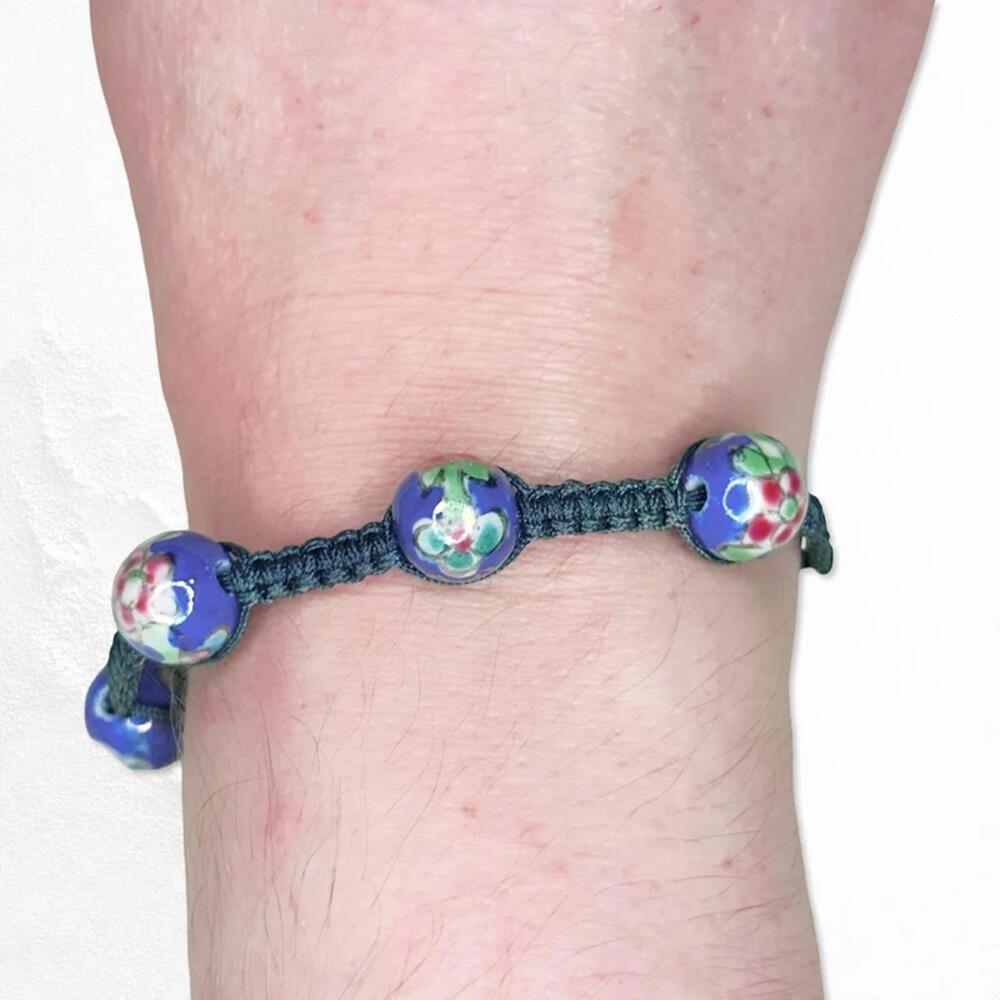 6676. Blue Ceramic Adjustable Bracelet Handmade CottageCore